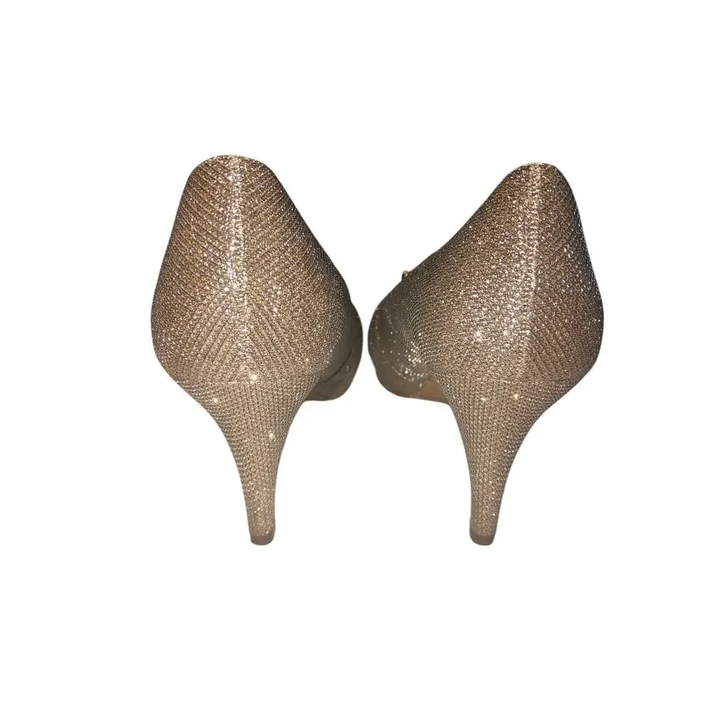 Nina Gold Heels Size 9.5 Crystal Royalcore Regal Wedding Event  Peep Toe Sparkle